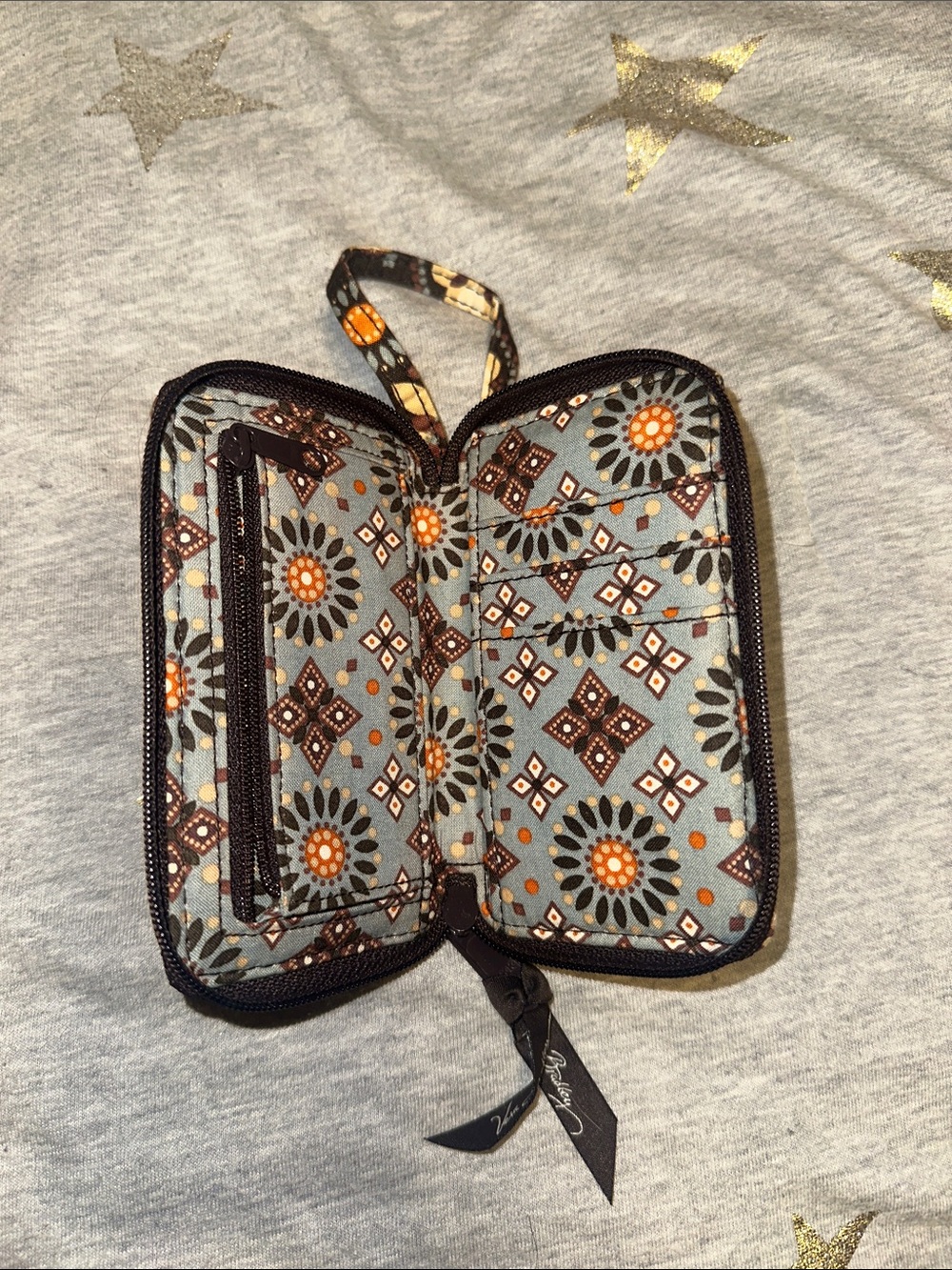Vera Bradley Brown Floral Paisley Quilted Wristlet with Orange Accents - Picture 3 of 3